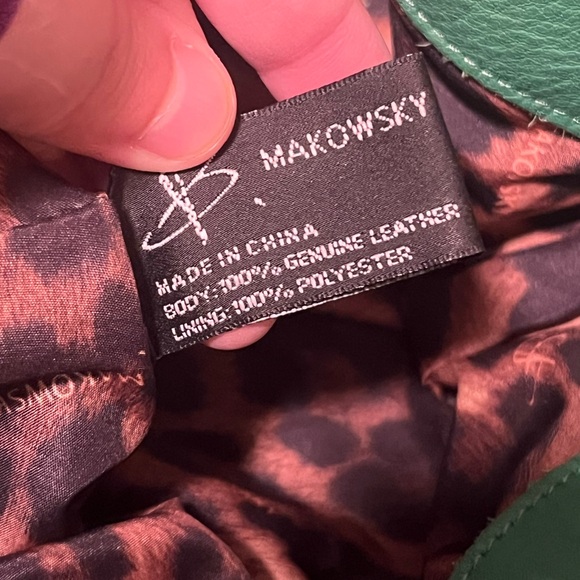 B. Makowsky Green GENUINE LEATHER  Purse Shoulder Bag Matching Makeup Bag - Picture 9 of 11